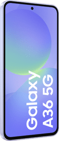 Samsung Galaxy A36 256GB Paars 5G + Samsung Oplader 25 Watt Zwart voorkant