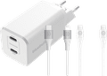 BlueBuilt Power Delivery Charger 65W + Lightning and USB-C Cable 1.5m Nylon White Main Image