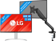 LG 27UP83AK-W + BlueBuilt Monitorarm Gasveer voor 1 Monitor