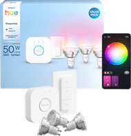 Philips Hue Essential White and Color Starter Pack GU10 3-pack + Bridge + Dimmer