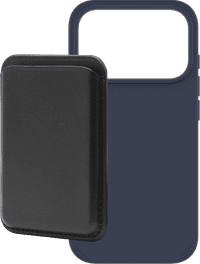 BlueBuilt MagSafe Hoesje iPhone 18 Pro Blauw + Kaarthouder Leer Zwart