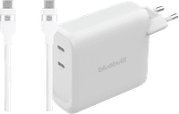 BlueBuilt 140W GaN Oplader met 2 Usb C Poorten Wit + BlueBuilt Usb C Kabel 240W 2m Nylon