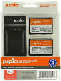 Jupio Kit : Batterie LP-E10 (2x) + Chargeur USB Unique