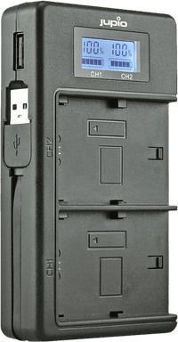 Jupio USB Duo Charger LCD voor Sony NP-FM50, NP-F550/F750/F970