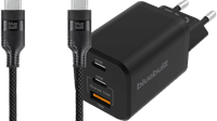 BlueBuilt Power Delivery Oplader 2 Usb C Poorten 65W + Usb C Kabel 1,5m Nylon Zwart