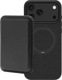 BlueBuilt MagSafe Hoesje en Standaard iPhone 18 Pro Max Zwart + Kaarthouder Leer Zwart