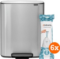 Brabantia Bo Pedal Bin 2 x 30 Liter Rvs Fingerprint Proof + Vuilniszakken (120 stuks)