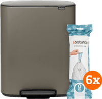 Brabantia Bo Pedal Bin 2x 30L Platinum + Trash Bags (120 units)