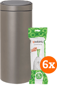 Brabantia Touch Bin 30 Liter Platinum + Vuilniszakken (120 stuks)
