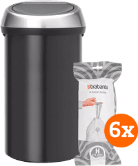 Brabantia Touch Bin 60 Liter Matt Black Fingerprint Proof + Vuilniszakken (120 stuks)
