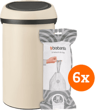 Brabantia Touch Bin 60 Liter Soft Beige + Vuilniszakken (120 stuks)
