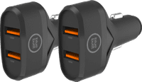 BlueBuilt Quick Charge Autolader met 2 Usb A Poorten 18W Zwart Duo Pack
