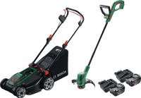 Bosch Rotak 18V2-43 + Bosch Easygrasscut 18 + Bosch Starterset 18V 4,0 Ah (2x)