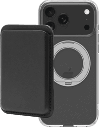 BlueBuilt MagSafe Hoesje en Standaard iPhone 18 Pro Max Transparant + Kaarthouder Leer Zwart