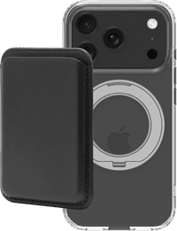 BlueBuilt MagSafe Hoesje en Standaard iPhone 18 Pro Transparant + Kaarthouder Leer Zwart