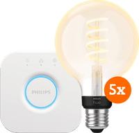 Philips Hue Filament White Ambiance Globe 5-pack + Bridge
