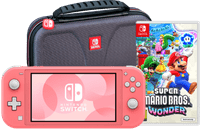 Nintendo Switch Coral + Super Mario Bros. Wonder + Travel Case