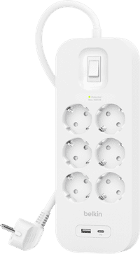 Belkin Stekkerdoos 6-voudig 2 meter met usb A/C 18W Wit