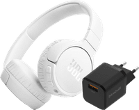 JBL Tune 670NC Wit + BlueBuilt Quick Charge Oplader met Usb A Poort 18W Zwart