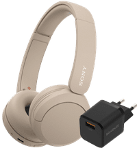 Sony WH-CH520 Crème + BlueBuilt Quick Charge Oplader met Usb A Poort 18W Zwart