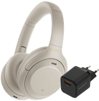 Sony WH-1000XM4 Zilver + BlueBuilt Quick Charge Oplader met Usb A Poort 18W Zwart