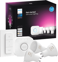 Philips Hue White and Color GU10 Starter Pack - 3 Lights + Bridge + Dimmer