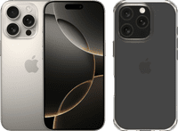 Apple iPhone 16 Pro 128GB Natural Titanium + BlueBuilt Protective Back Cover Transparant