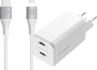BlueBuilt Power Delivery and Quick Charge Charger 65W + Lightning Cable 1.5m Nylon White