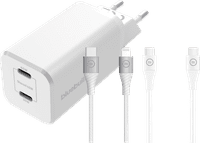 BlueBuilt Power Delivery Charger 65W + Lightning and USB-C Cable 1.5m Nylon White
