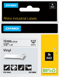 DYMO Rhino 12mm x 5,5m Zwart Wit Vinyl Labels