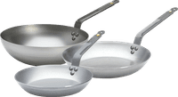 De Buyer Mineral B Frying Pan Set 24cm + 28cm + Wok 28cm