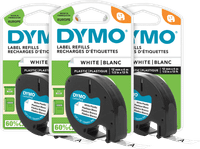 DYMO LetraTag 12mm x 4m Zwart Wit Labels 3-pack