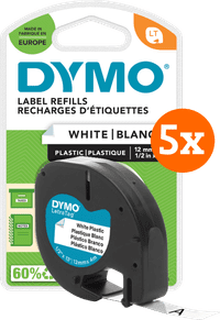 DYMO LetraTag 12mm x 4m Black White Labels 5-pack