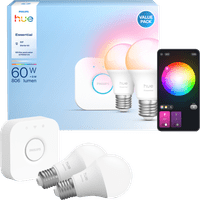Philips Hue Essential A60 White and Color Starter Pack E27 806 lumens 2-pack + Bridge