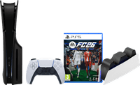 PlayStation 5 Slim Disc Edition + FC 26 + Covers Black + Charging Dock