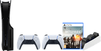PS5 Slim Disc Edition + Battlefield 6 + Covers Black + Extra Controller White + Charging Dock