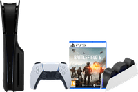 PlayStation 5 Slim Disc Edition + Battlefield 6 + Covers Black + Charging Dock