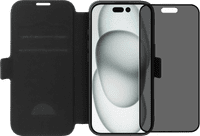BlueBuilt Apple iPhone 16 Book Case Leer Zwart + Privacy Filter Screenprotector Glas