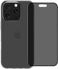 BlueBuilt Back Cover iPhone 16 Pro Transparant + Privacy Filter Screenprotector Glas