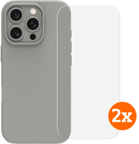 BlueBuilt Back Cover iPhone 16 Pro Grijs + Screenprotector Glas Duo Pack