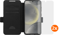 BlueBuilt Samsung Galaxy S25 Book Case Zwart + Screenprotector Glas Duo Pack