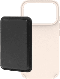 BlueBuilt MagSafe Hoesje iPhone 18 Pro Beige + Kaarthouder Leer Zwart