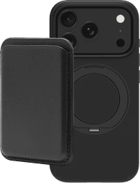 BlueBuilt MagSafe Hoesje en Standaard iPhone 18 Pro Zwart + Kaarthouder Leer Zwart