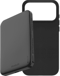 BlueBuilt MagSafe Hoesje iPhone 18 Pro Max Leer Zwart + Powerbank 5.000 mAh Grijs