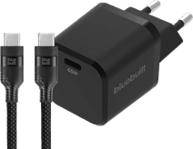 BlueBuilt 65W GaN Usb C Oplader Zwart + Usb C Kabel 240W 2m Nylon Zwart Samsung S26 oplader