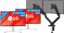 LG 27UP850K-W.AEU Duo Pack + BlueBuilt Monitorarm Mechanische Veer voor 2 Monitoren 27 inch monitoren bundel