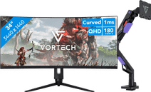 Vortech Pro 34 inch Quad HD Curved + Vortech Monitorarm met Gasveer VA monitor