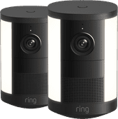 Ring Spotlight Camera 2e Generatie Batterij Zwart Duo Pack Ring IP camera voor buiten
