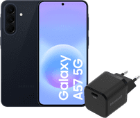 Samsung Galaxy A57 128GB Donkerblauw 5G + BlueBuilt Oplader met Usb C Poort 45W Zwart De winkelvoorraad in onze winkel in Leiden