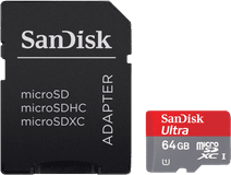 SanDisk MicroSDXC Ultra 64GB 120 MB/s CL10 A1 UHS-1 + SD Ada MicroSD kaart voor smartphone